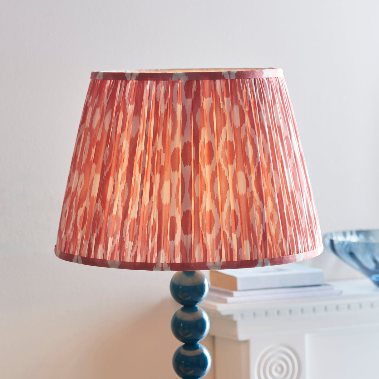 Gloss Blue Higgledy & Ikat 40cm Coral pink shade - Comet Lighting