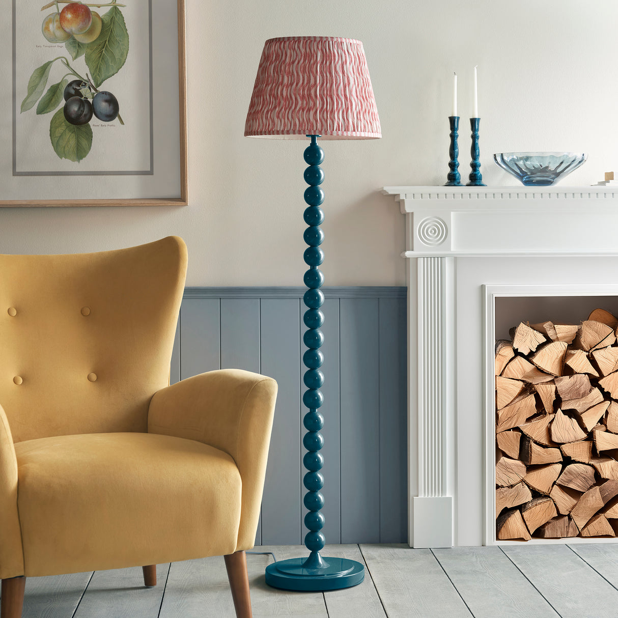 Gloss Blue Higgledy & Ripple 40cm Coral pink shade - Comet Lighting