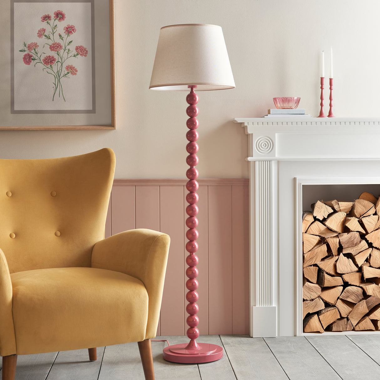 Gloss Pink Higgledy & Ivy 40cm Vintage white shade - Comet Lighting