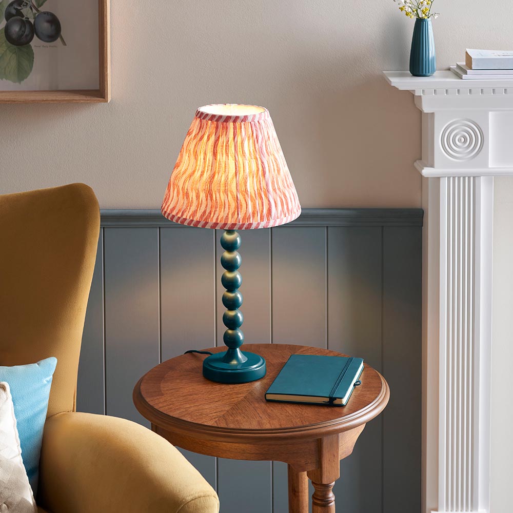 Gloss Blue Higgledy & Ikat 25cm Coral pink shade - Comet Lighting