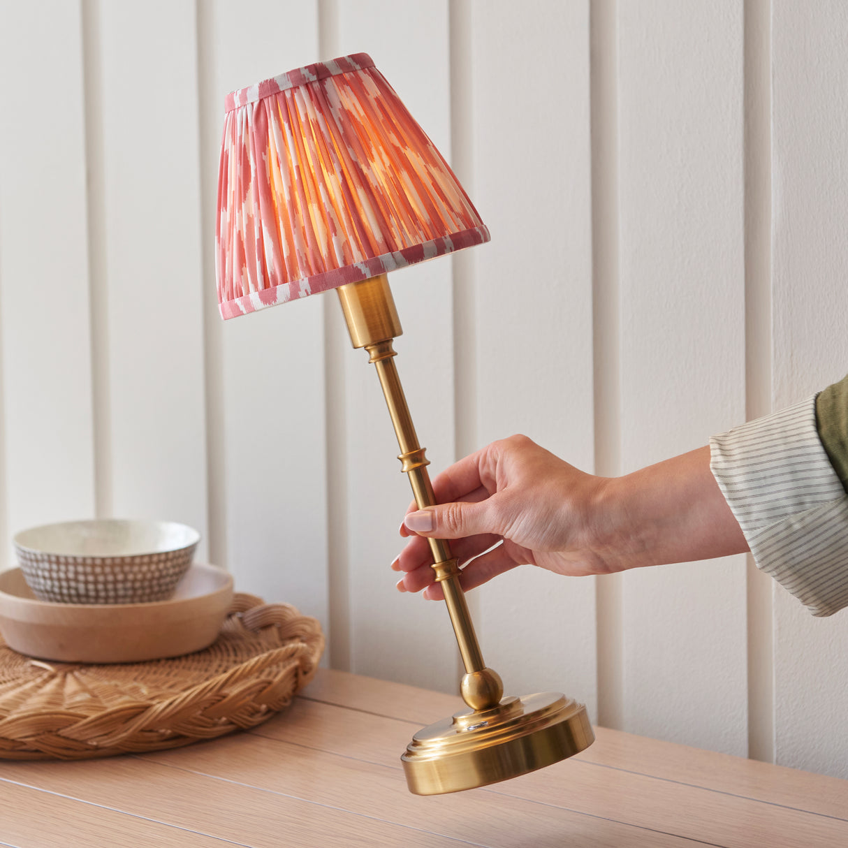 Burley Rechargeable & Ikat 16cm Coral pink shade - Comet Lighting