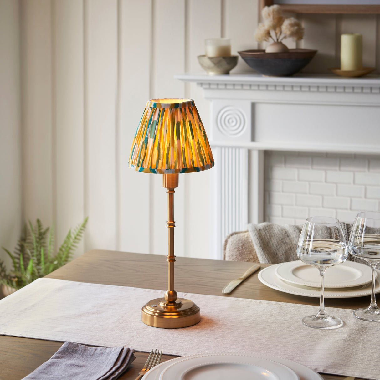 Burley Rechargeable & Ikat 16cm Yellow & jade shade - Comet Lighting