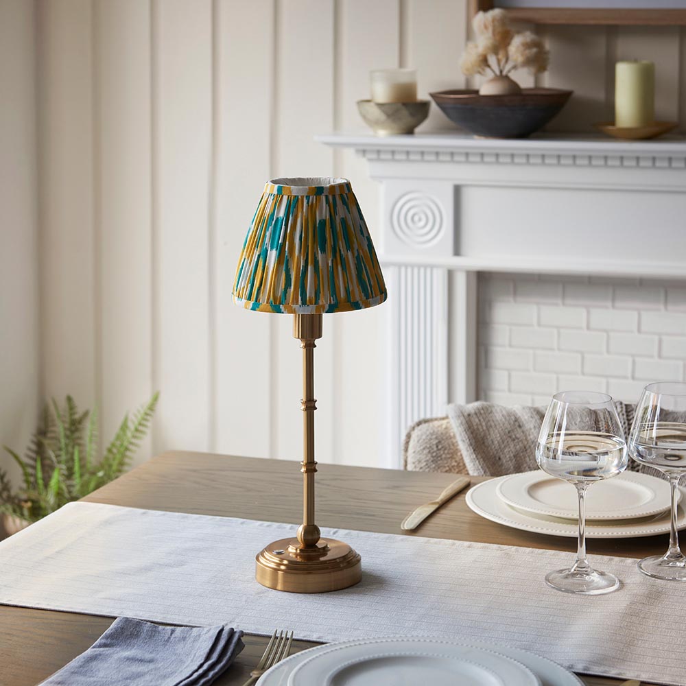 Burley Rechargeable & Ikat 16cm Yellow & jade shade - Comet Lighting