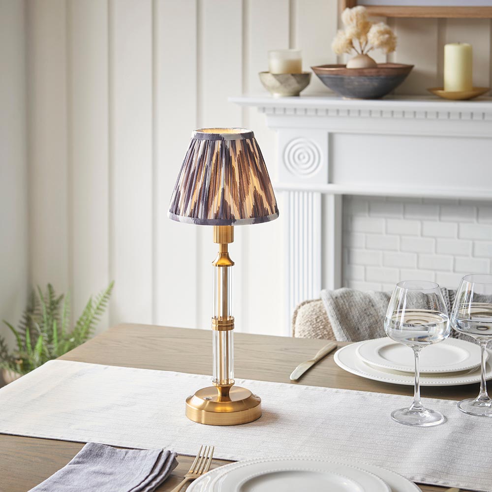 Morton Rechargeable & Zigzag 16cm Pearl grey shade - Comet Lighting