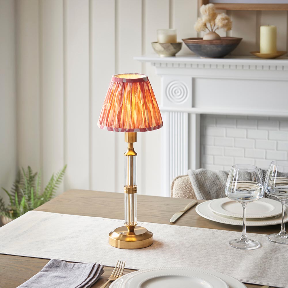 Morton Rechargeable & Ikat 16cm Coral pink shade - Comet Lighting