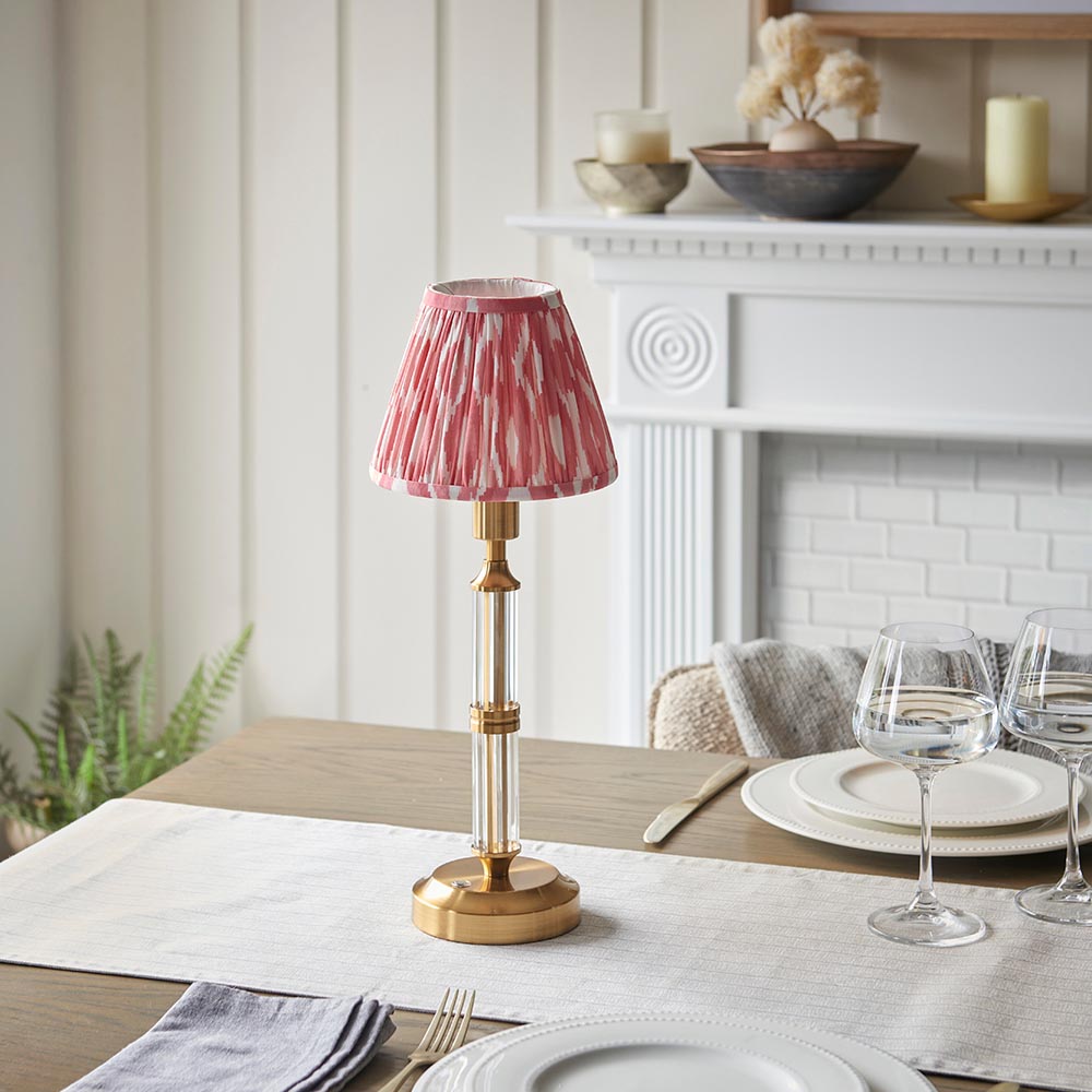 Morton Rechargeable & Ikat 16cm Coral pink shade - Comet Lighting