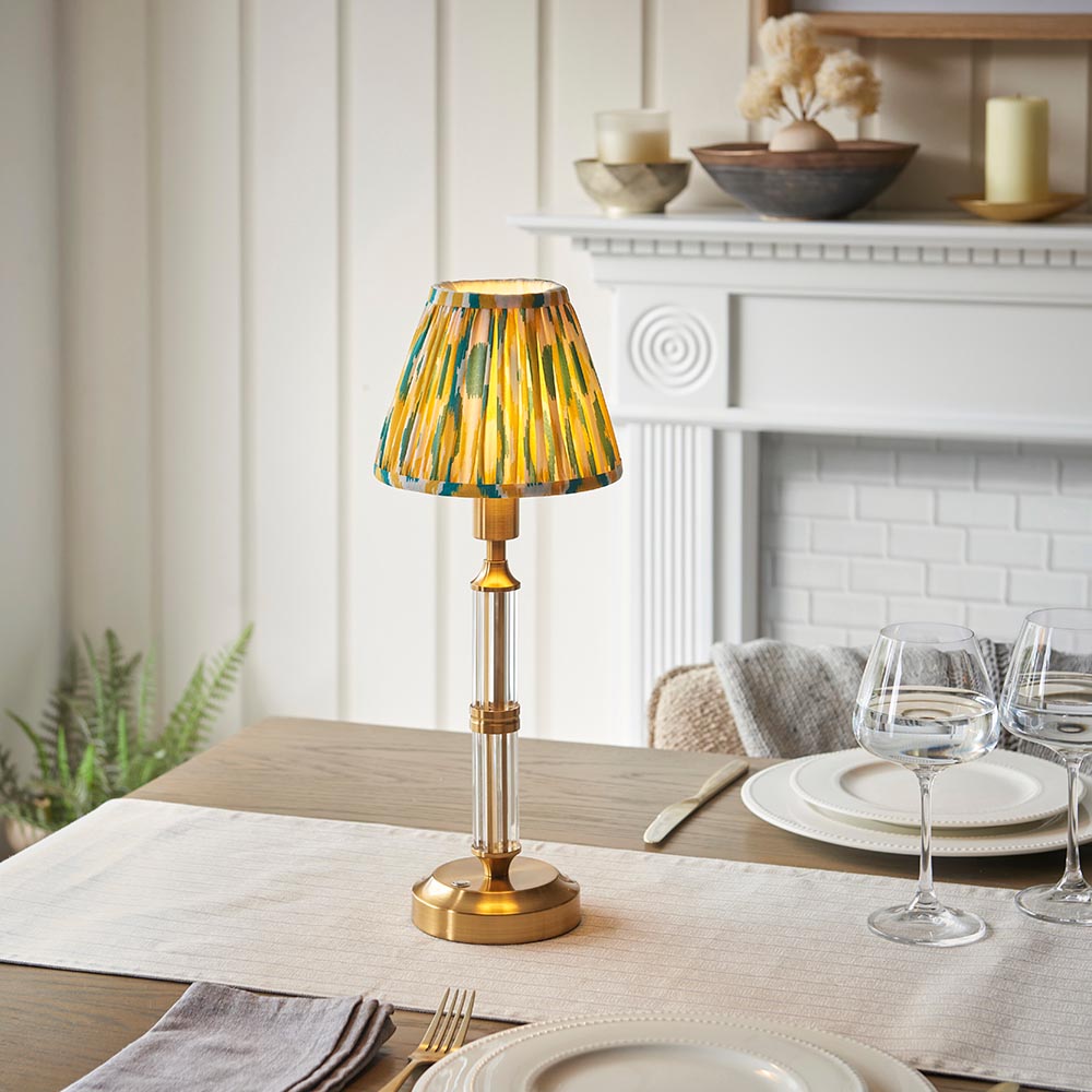 Morton Rechargeable & Ikat 16cm Yellow & jade shade - Comet Lighting