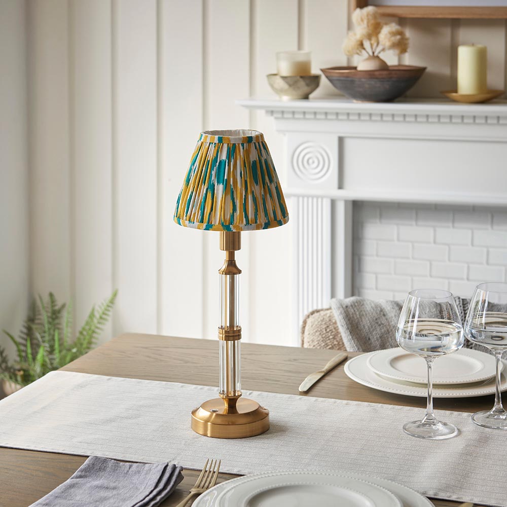 Morton Rechargeable & Ikat 16cm Yellow & jade shade - Comet Lighting