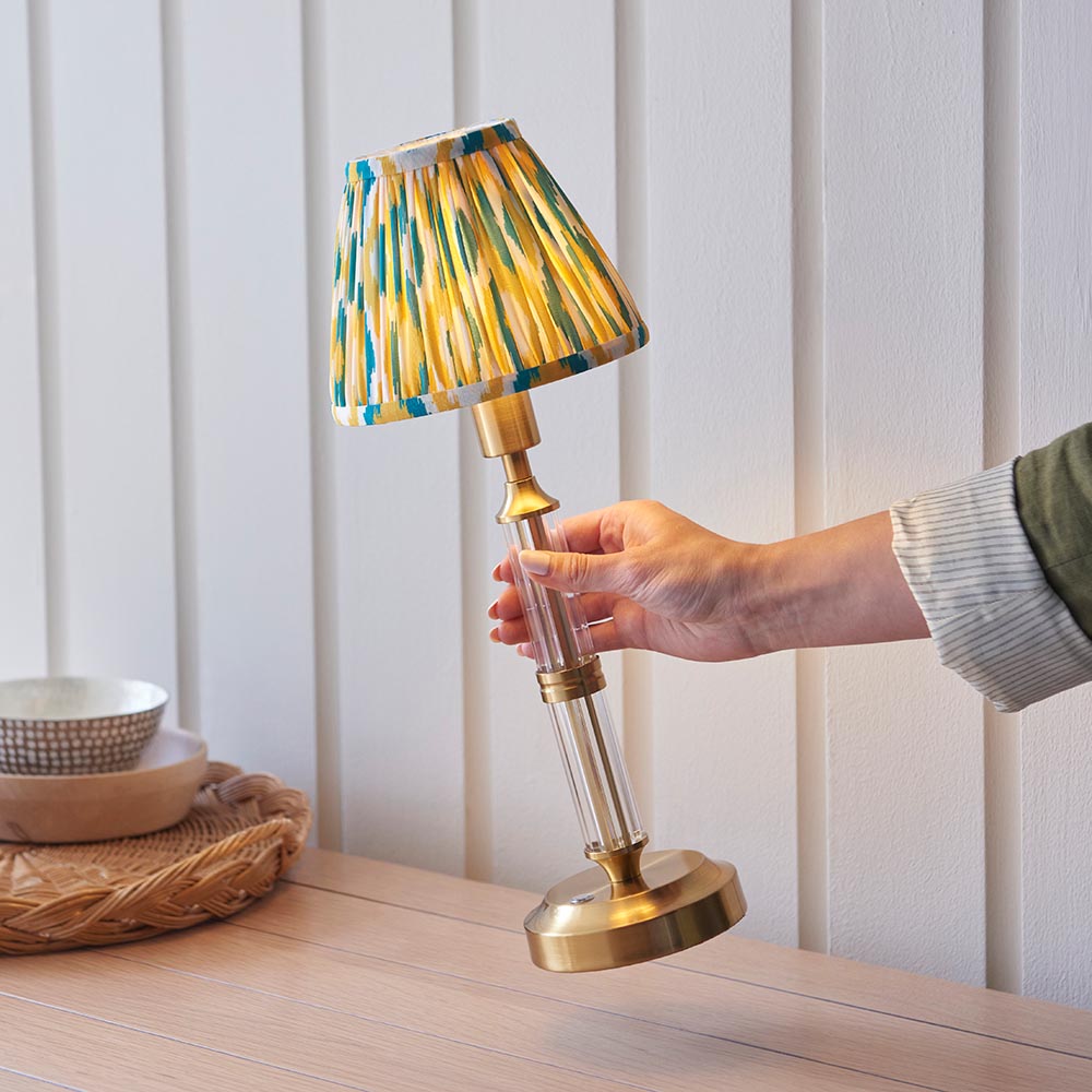 Morton Rechargeable & Ikat 16cm Yellow & jade shade - Comet Lighting