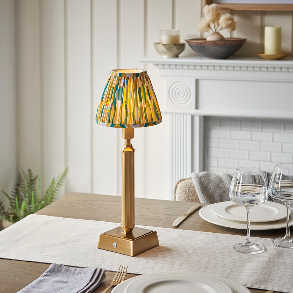 Trobridge Rechargeable & Ikat 16cm Yellow & jade shade - Comet Lighting