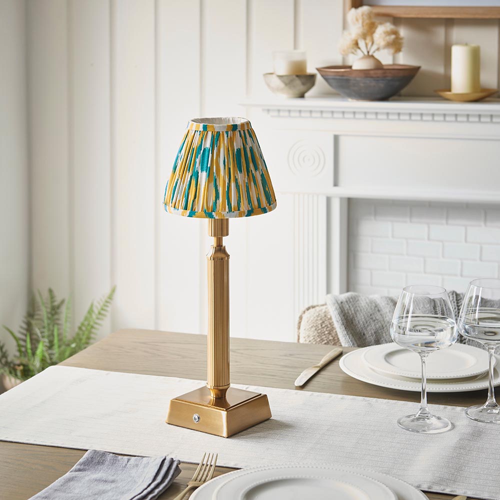 Trobridge Rechargeable & Ikat 16cm Yellow & jade shade - Comet Lighting