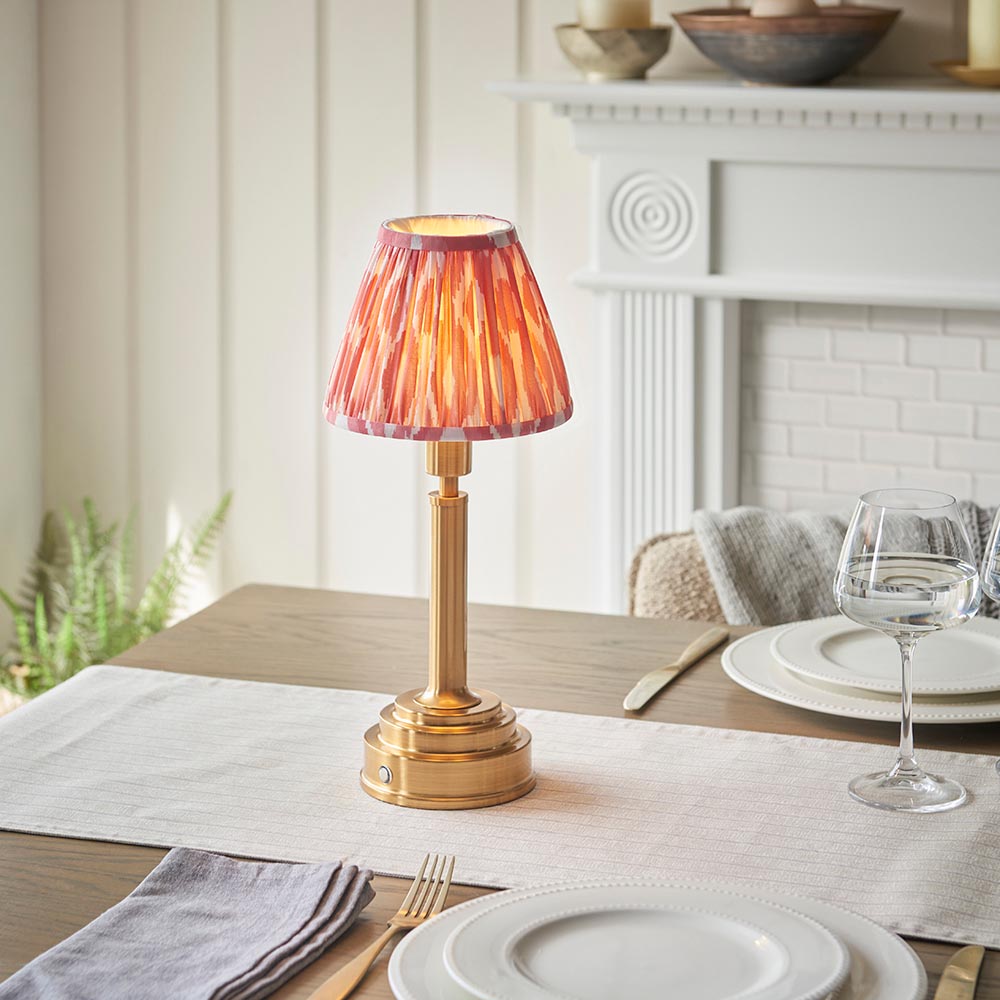 Upton Rechargeable & Ikat 16cm Coral pink shade - Comet Lighting