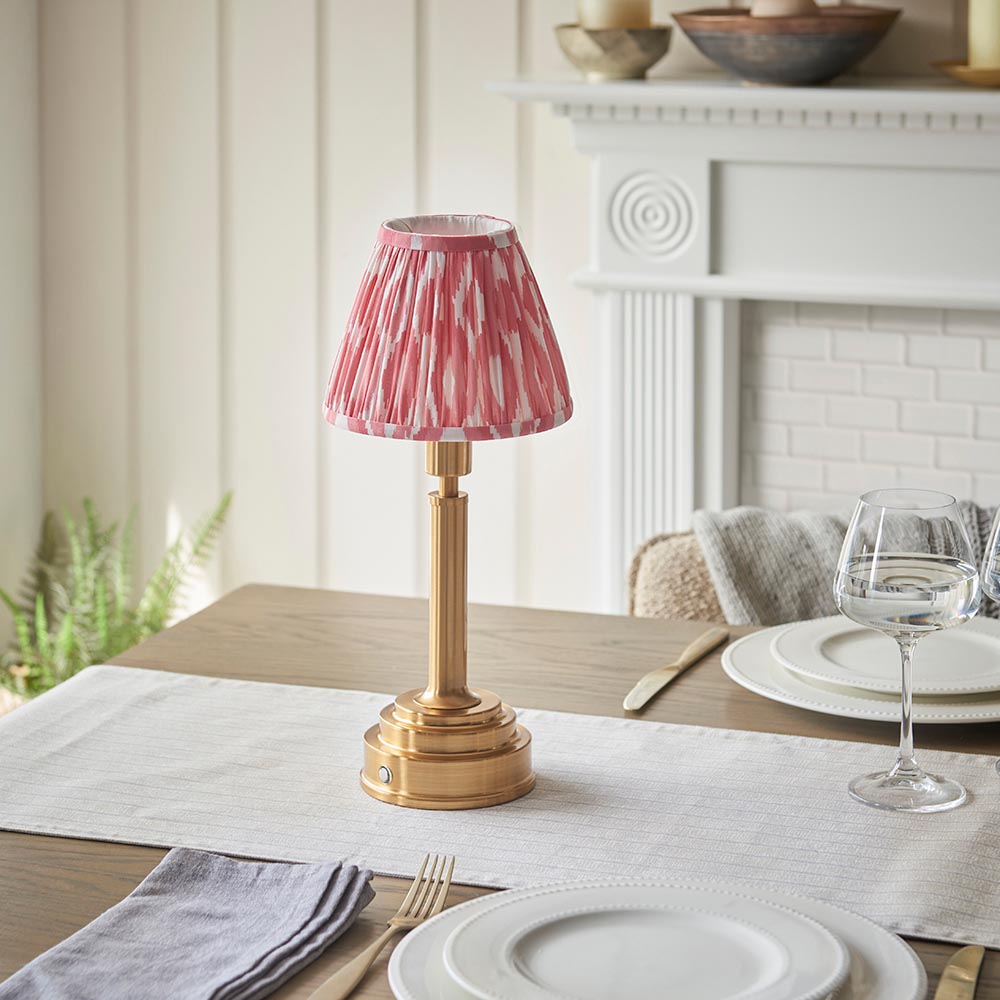 Upton Rechargeable & Ikat 16cm Coral pink shade - Comet Lighting