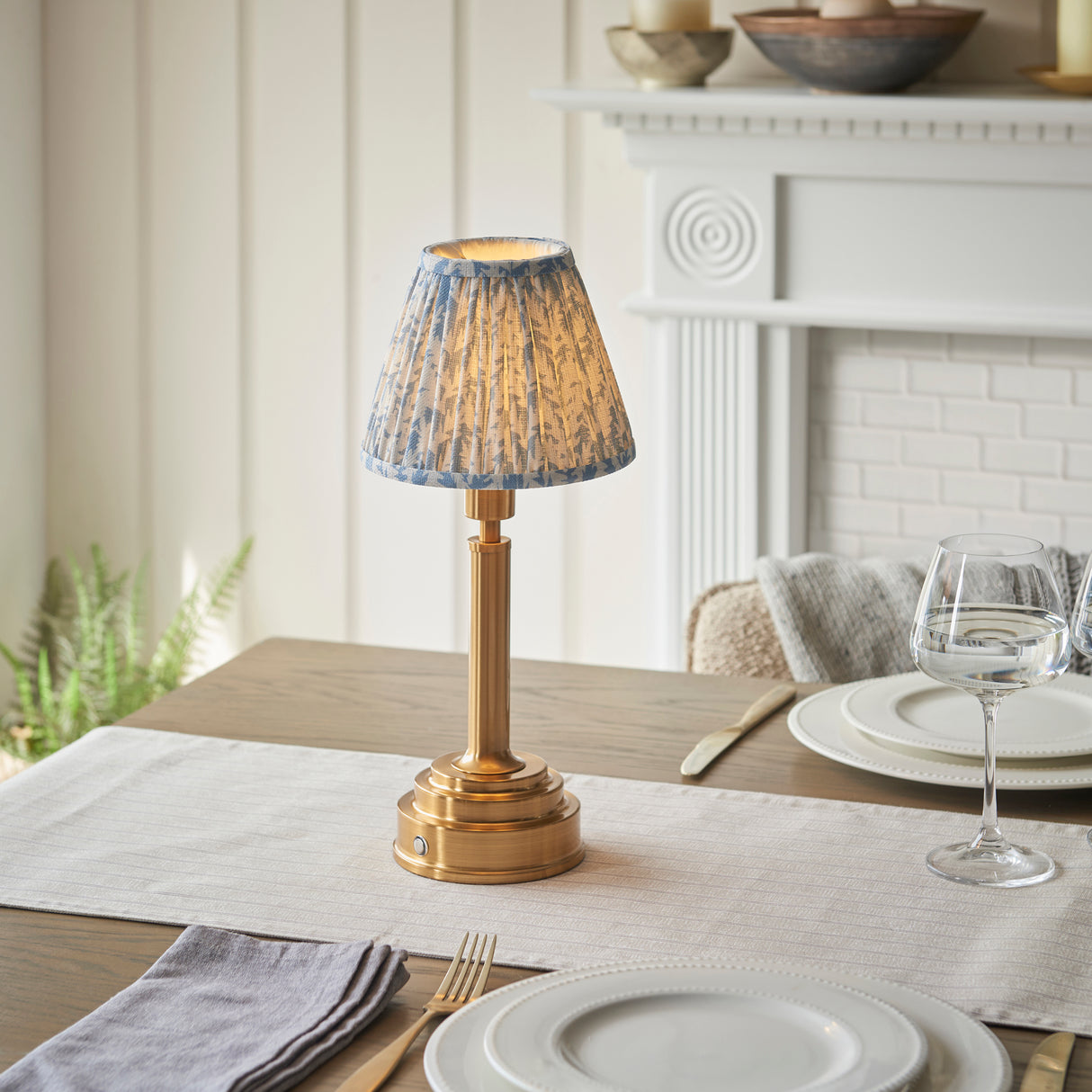 Upton Rechargeable & Leaf 16cm Shell bay blue shade - Comet Lighting