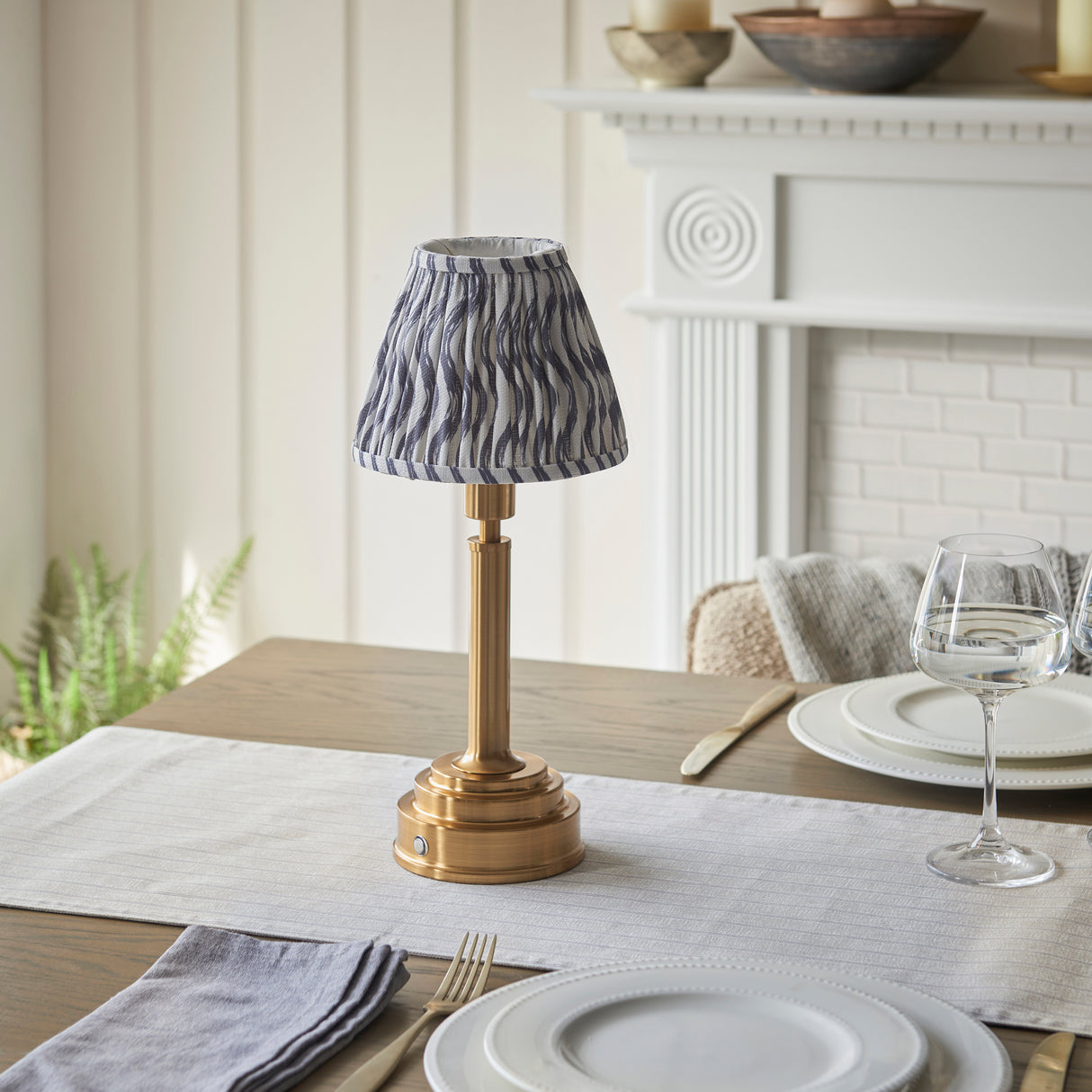 Upton Rechargeable & Ripple 16cm Pearl grey shade - Comet Lighting