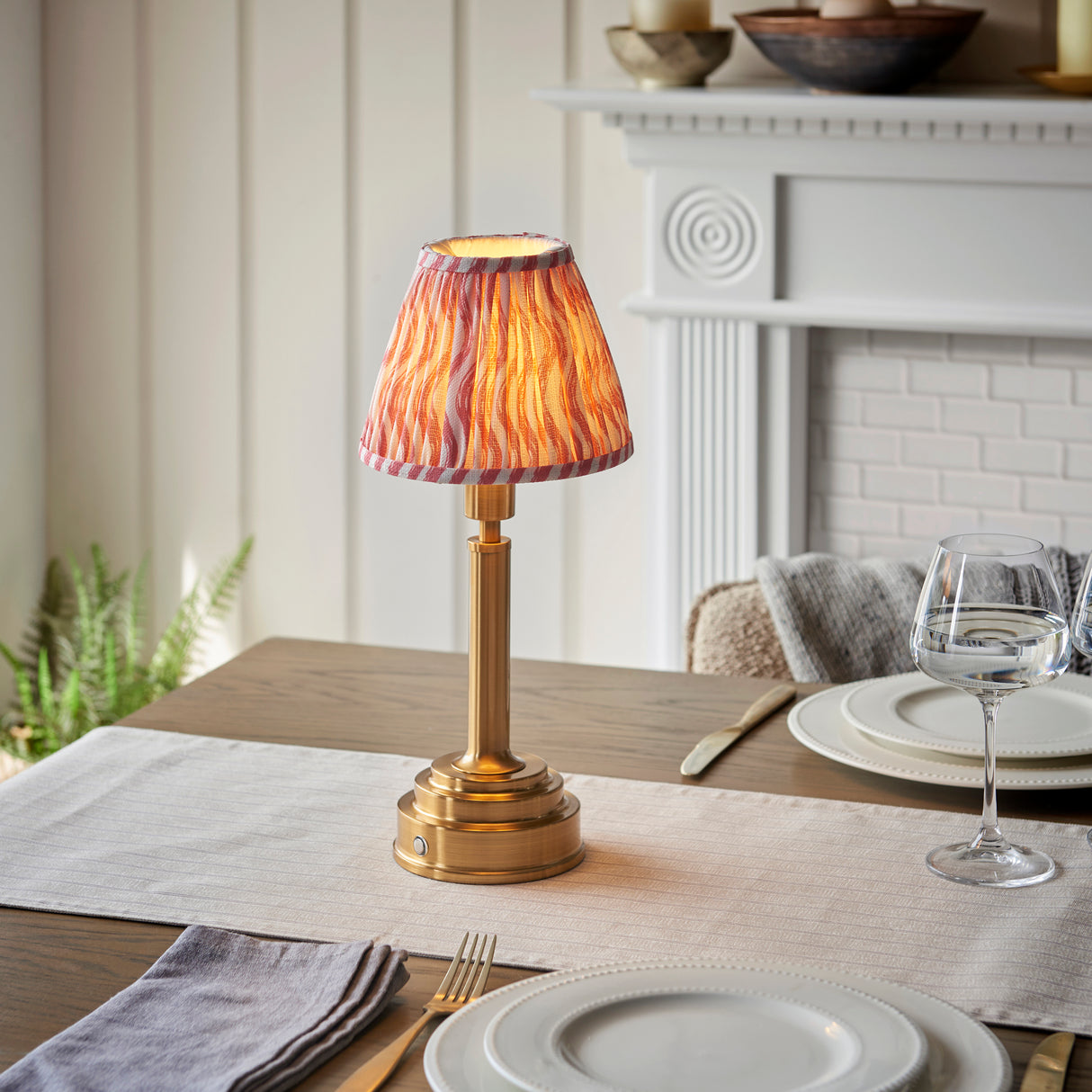 Upton Rechargeable & Ripple 16cm Coral pink shade - Comet Lighting