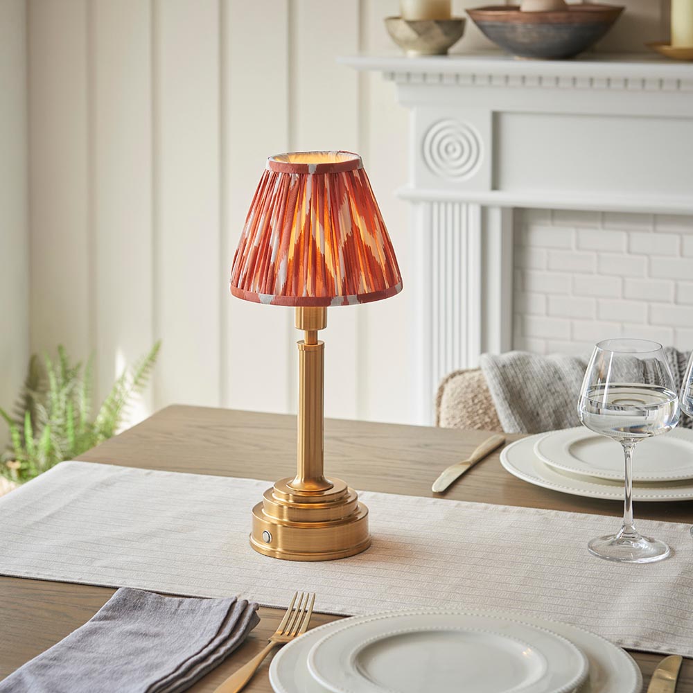 Upton Rechargeable & Zigzag 16cm Apricot orange shade - Comet Lighting