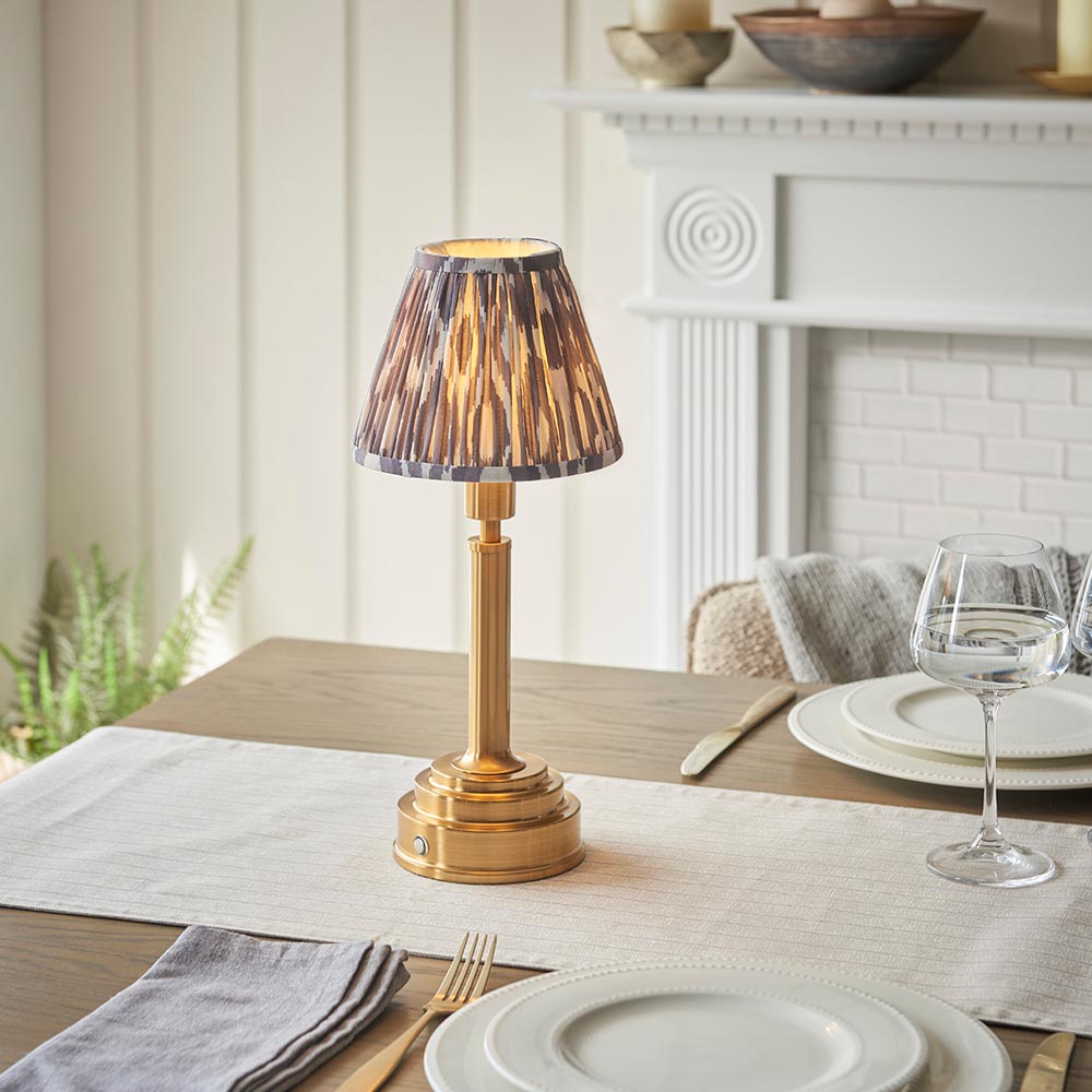 Upton Rechargeable & Ikat 16cm Pearl grey shade - Comet Lighting