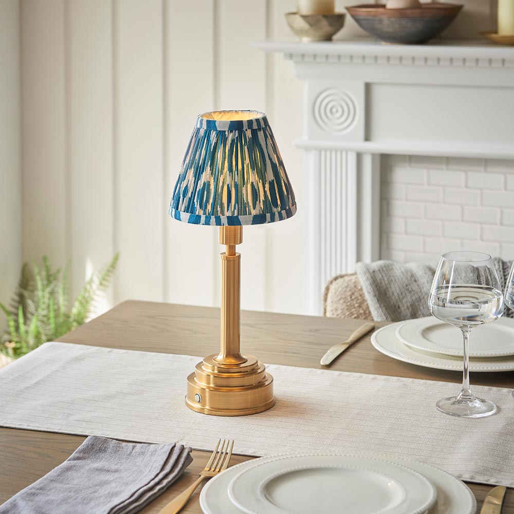 Upton Rechargeable & Ikat 16cm Marlin blue shade - Comet Lighting