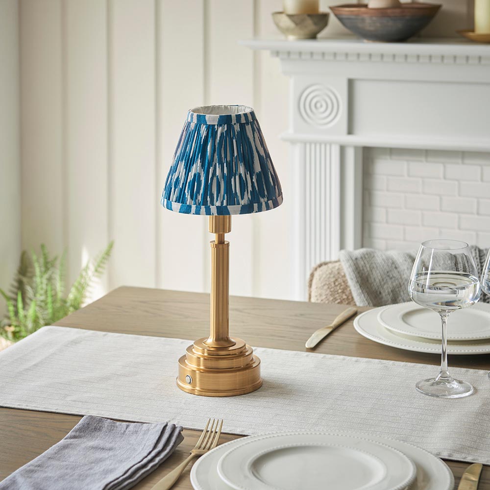 Upton Rechargeable & Ikat 16cm Marlin blue shade - Comet Lighting