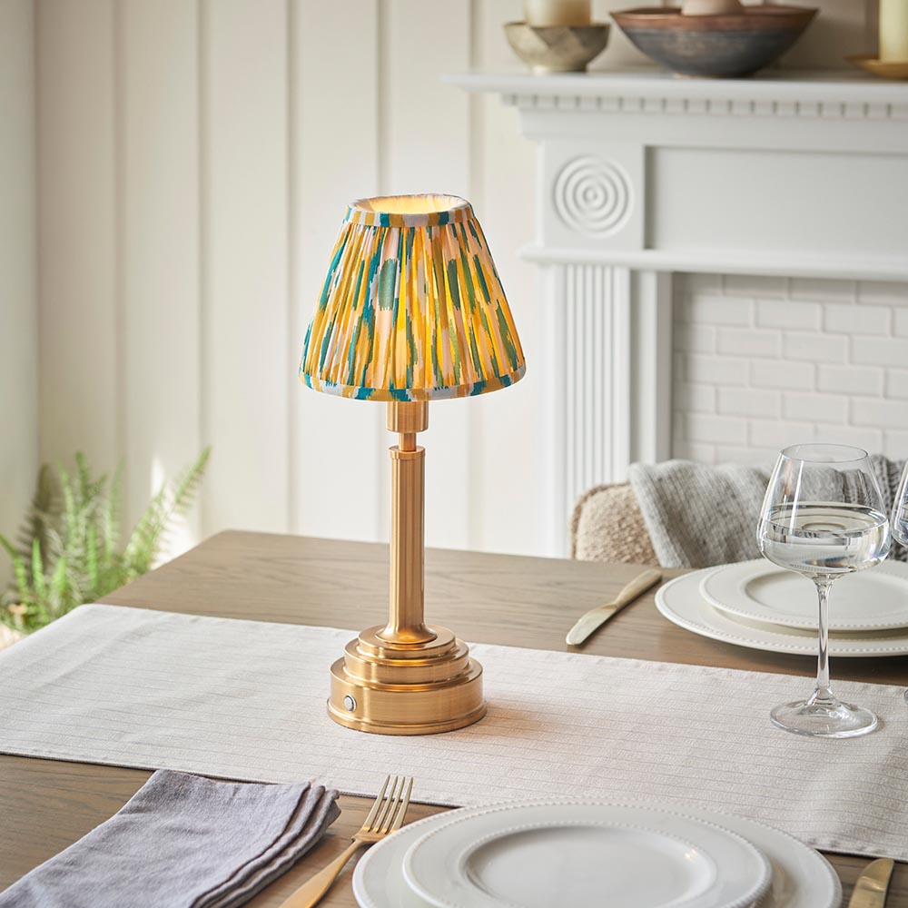 Upton Rechargeable & Ikat 16cm Yellow & jade shade - Comet Lighting