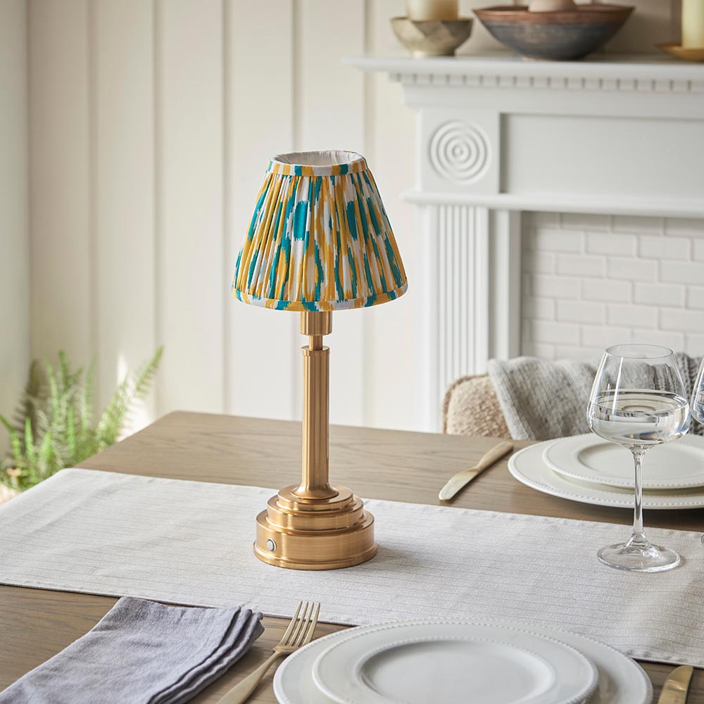 Upton Rechargeable & Ikat 16cm Yellow & jade shade - Comet Lighting