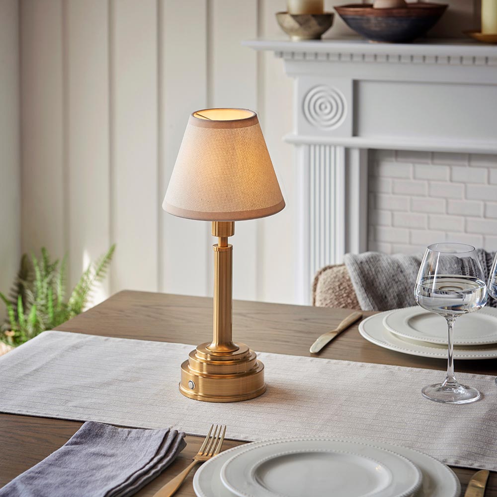 Upton Rechargeable & Ivy 16cm Vintage white shade - Comet Lighting