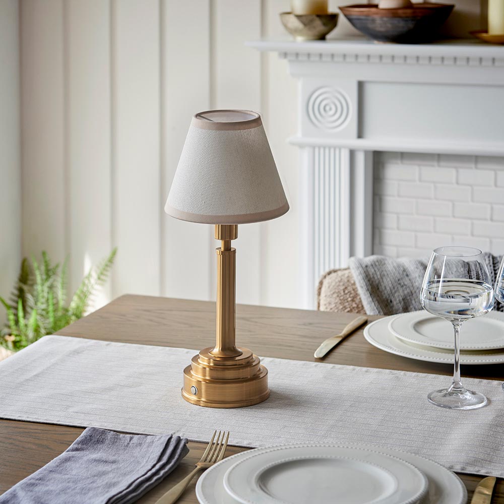 Upton Rechargeable & Ivy 16cm Vintage white shade - Comet Lighting