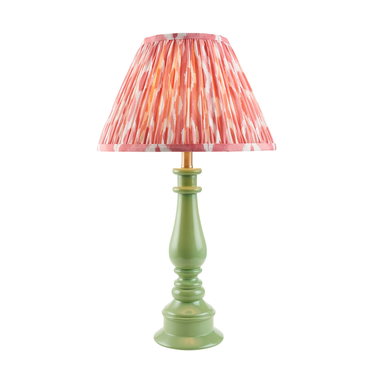 Gloss Green Myrtle & Ikat 30cm Coral pink shade - Comet Lighting