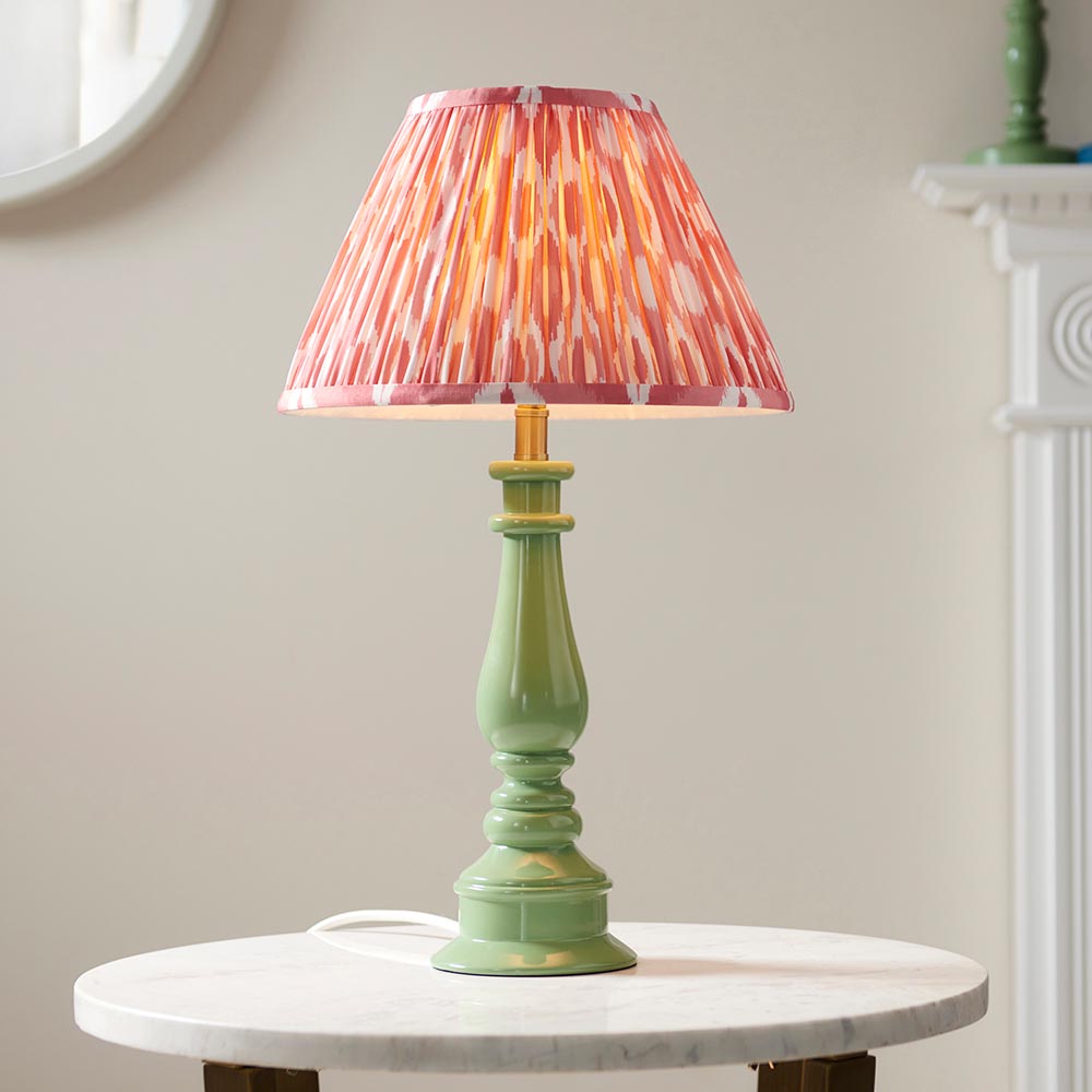 Gloss Green Myrtle & Ikat 30cm Coral pink shade - Comet Lighting