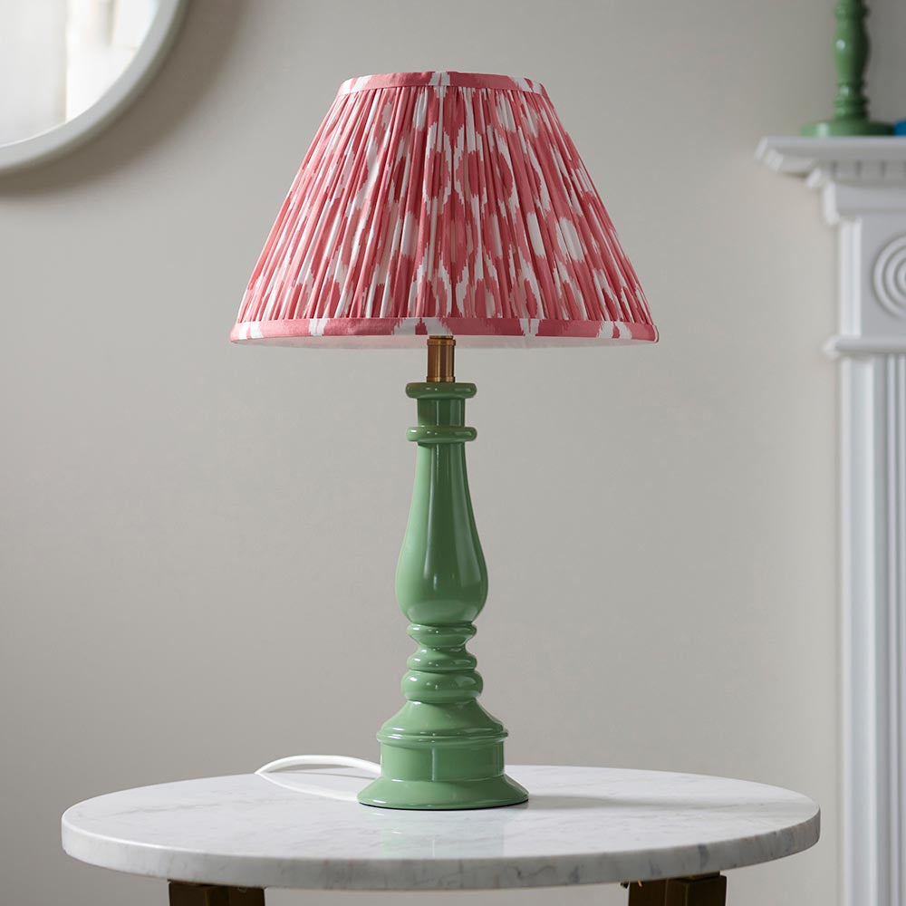 Gloss Green Myrtle & Ikat 30cm Coral pink shade - Comet Lighting