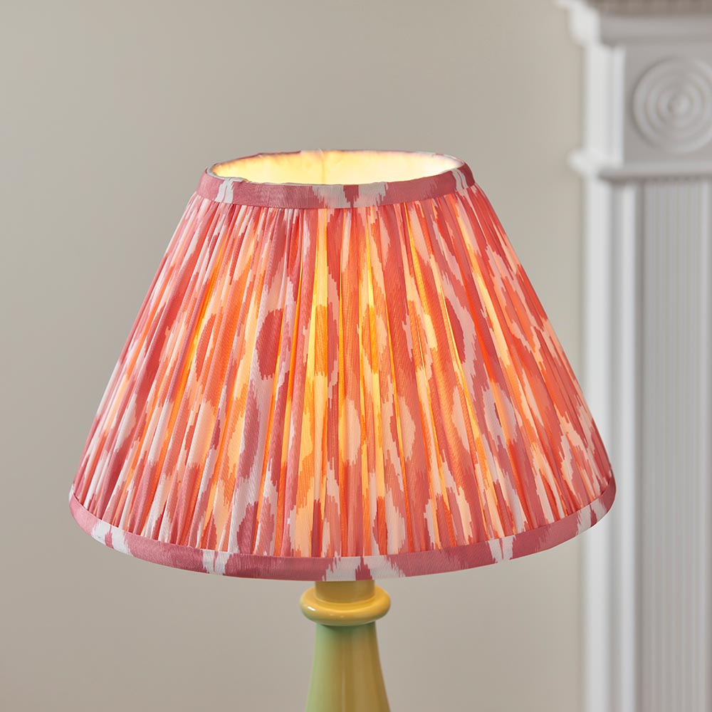 Gloss Green Myrtle & Ikat 30cm Coral pink shade - Comet Lighting