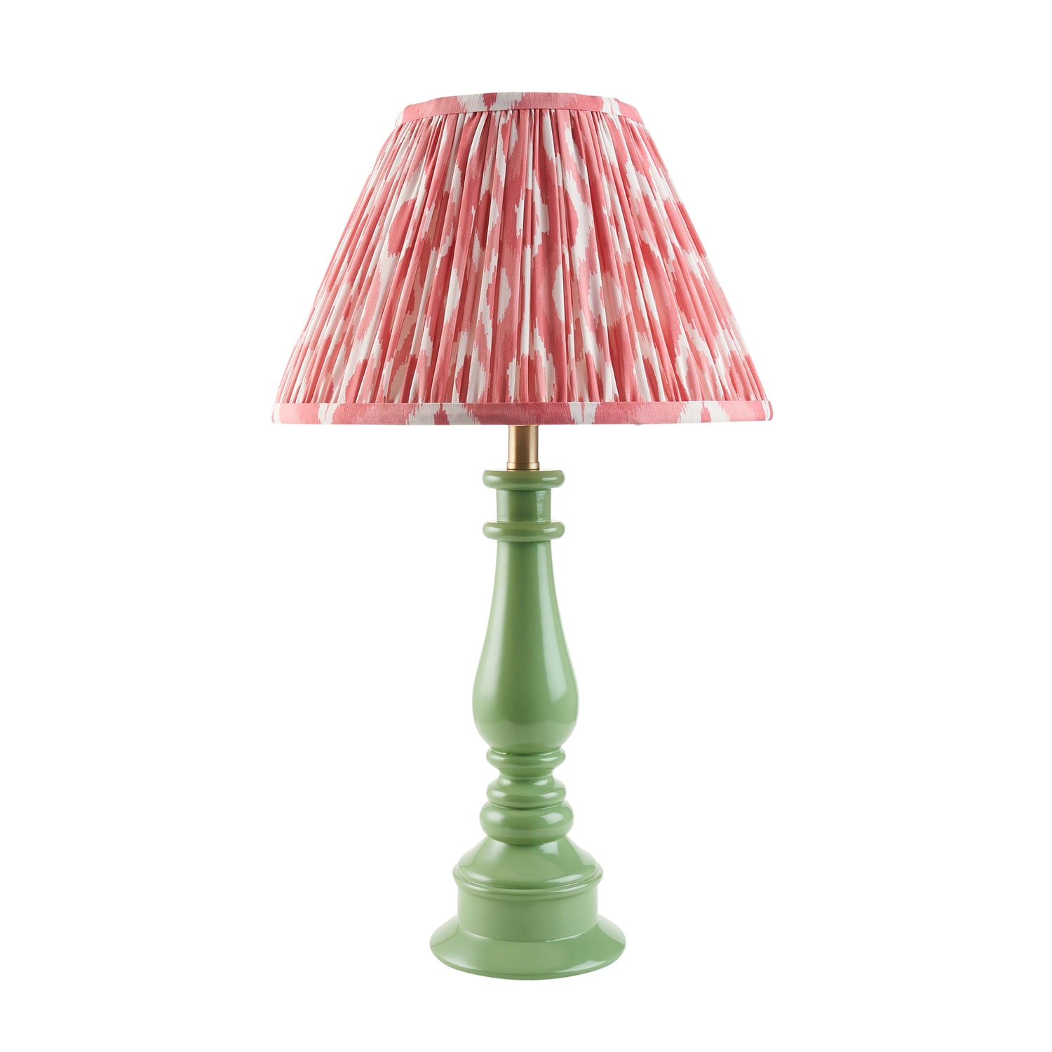 Gloss Green Myrtle & Ikat 30cm Coral pink shade - Comet Lighting