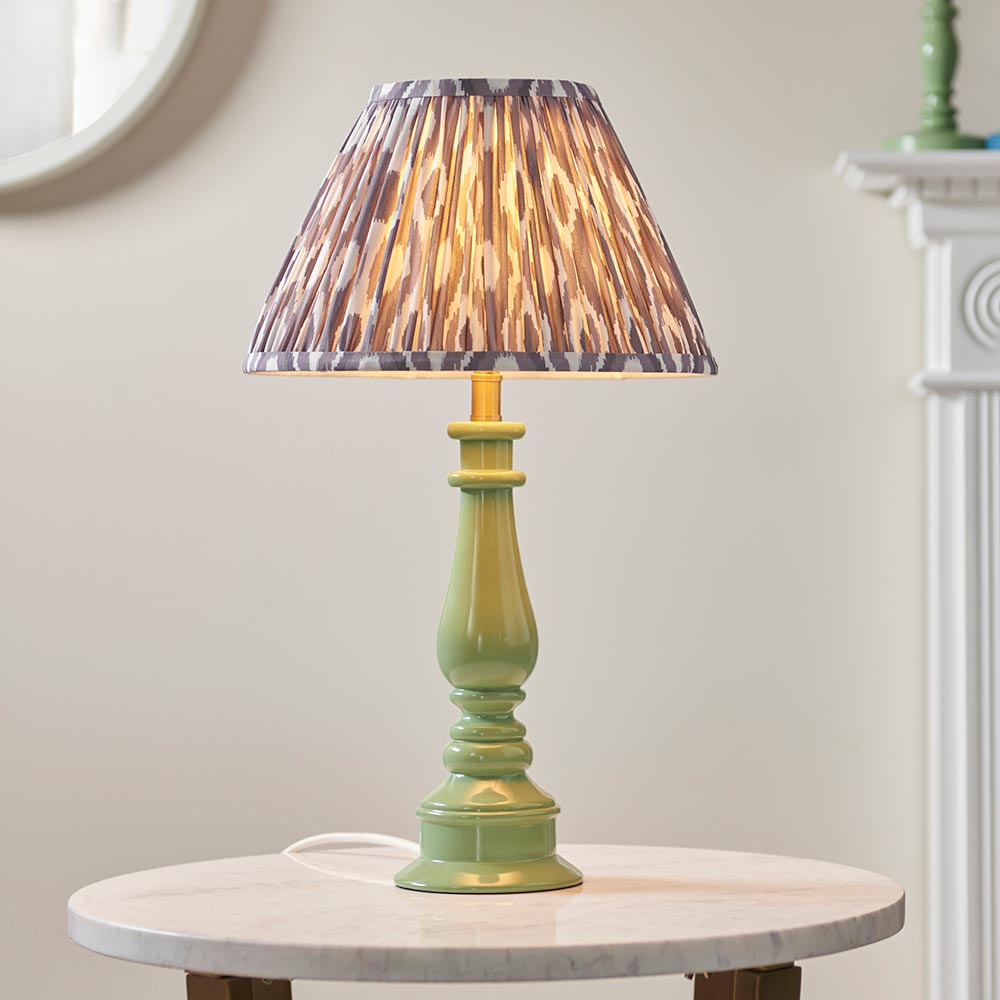 Gloss Green Myrtle & Ikat 30cm Pearl grey shade - Comet Lighting