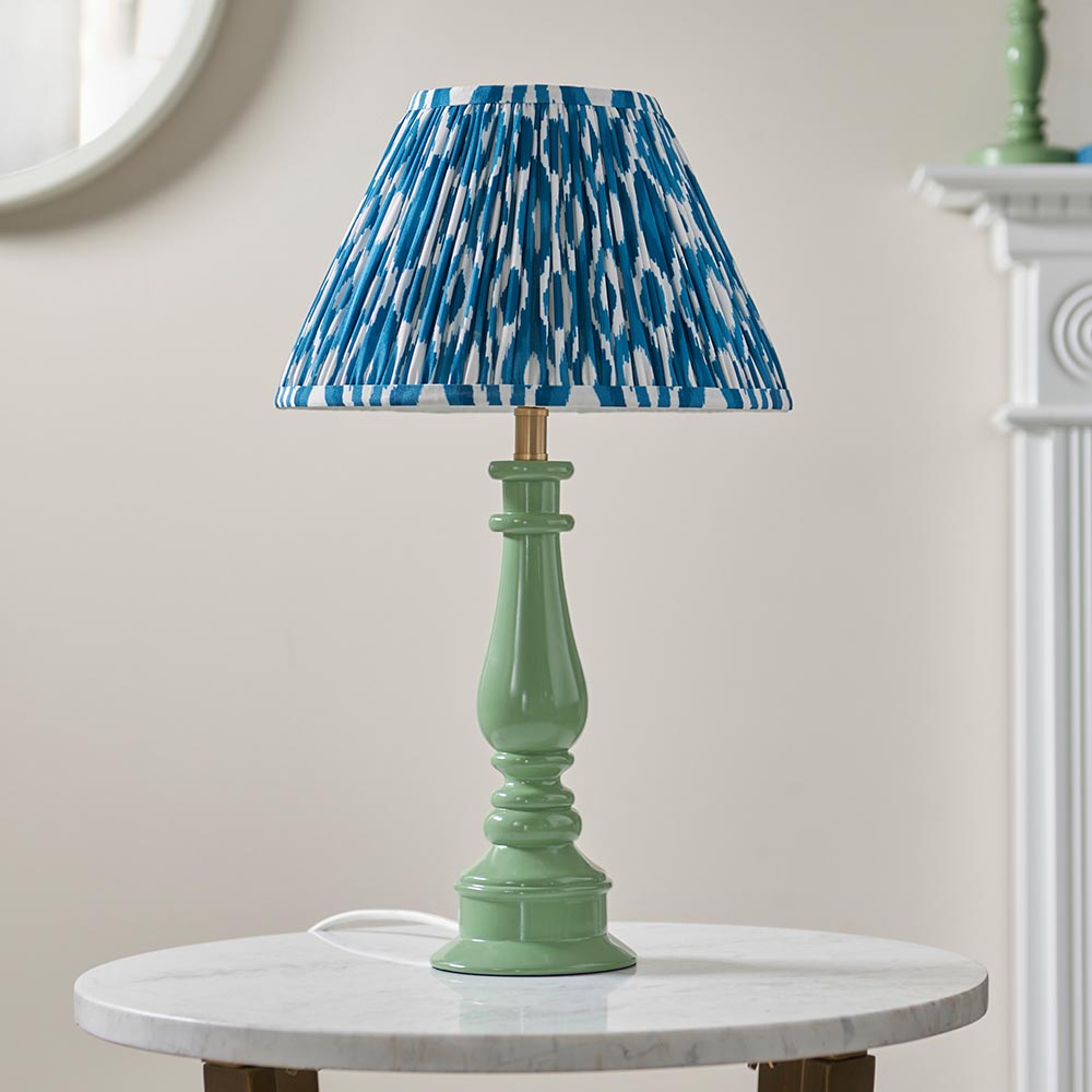 Gloss Green Myrtle & Ikat 30cm Marlin blue shade - Comet Lighting