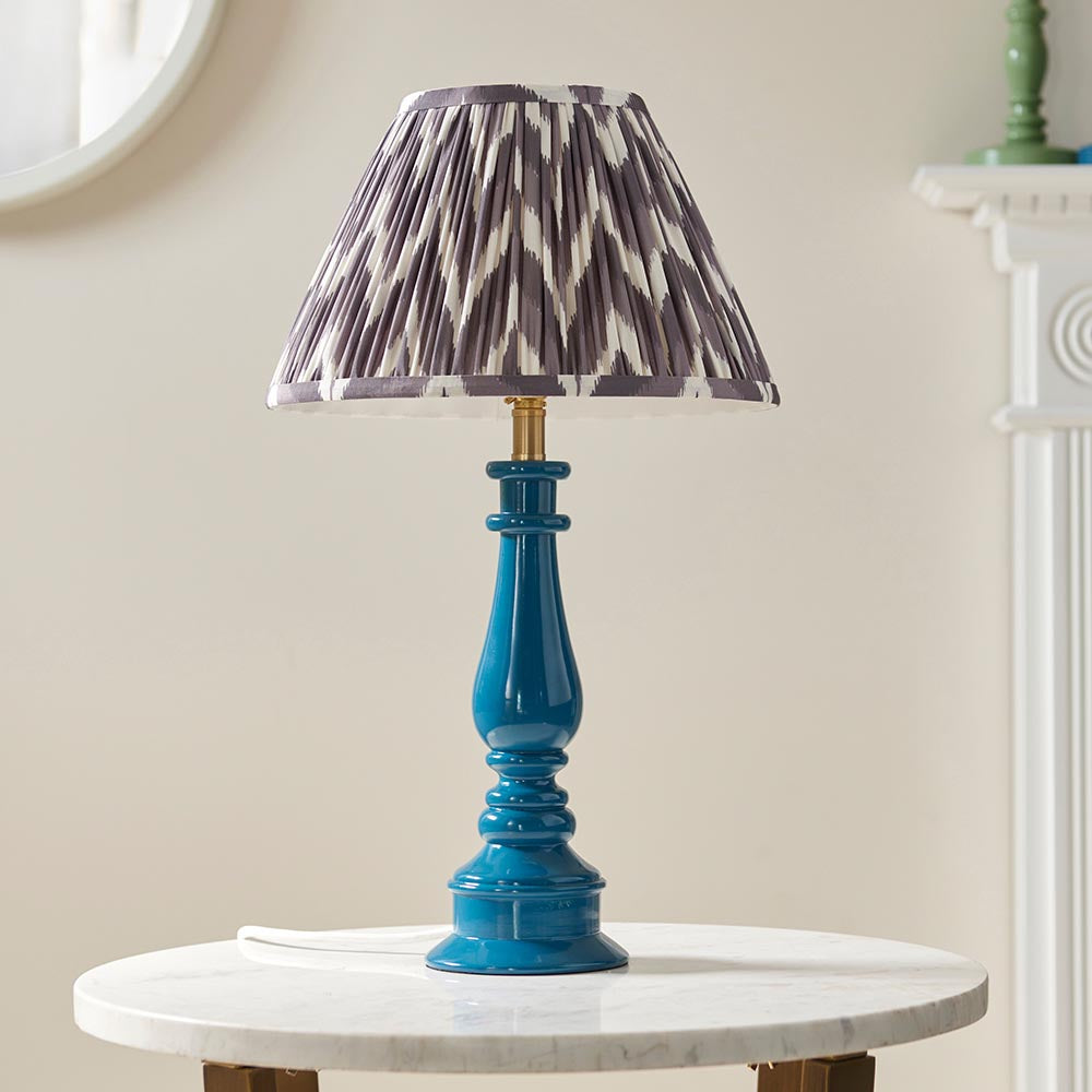 Gloss Blue Myrtle & Zigzag 30cm Pearl grey shade - Comet Lighting