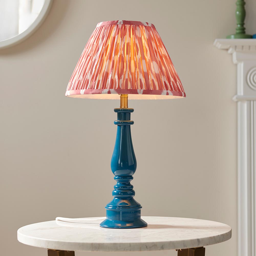 Gloss Blue Myrtle & Ikat 30cm Coral pink shade - Comet Lighting