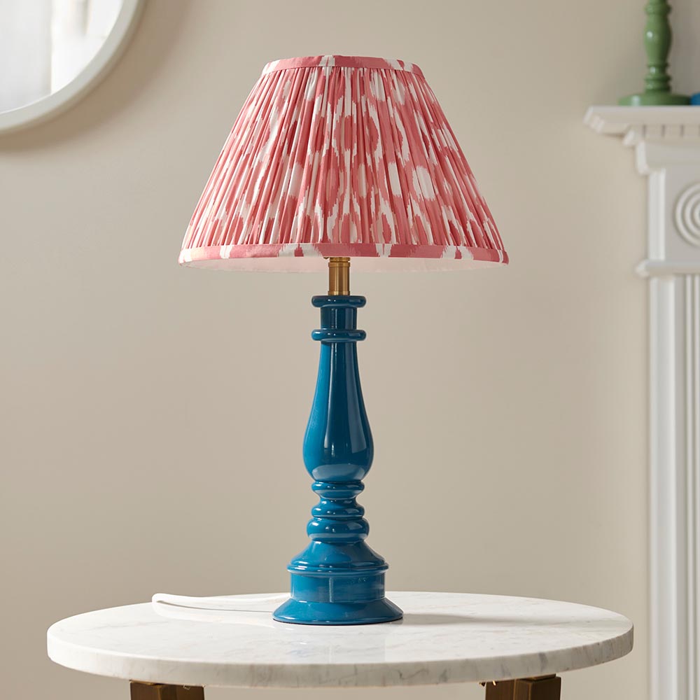 Gloss Blue Myrtle & Ikat 30cm Coral pink shade - Comet Lighting