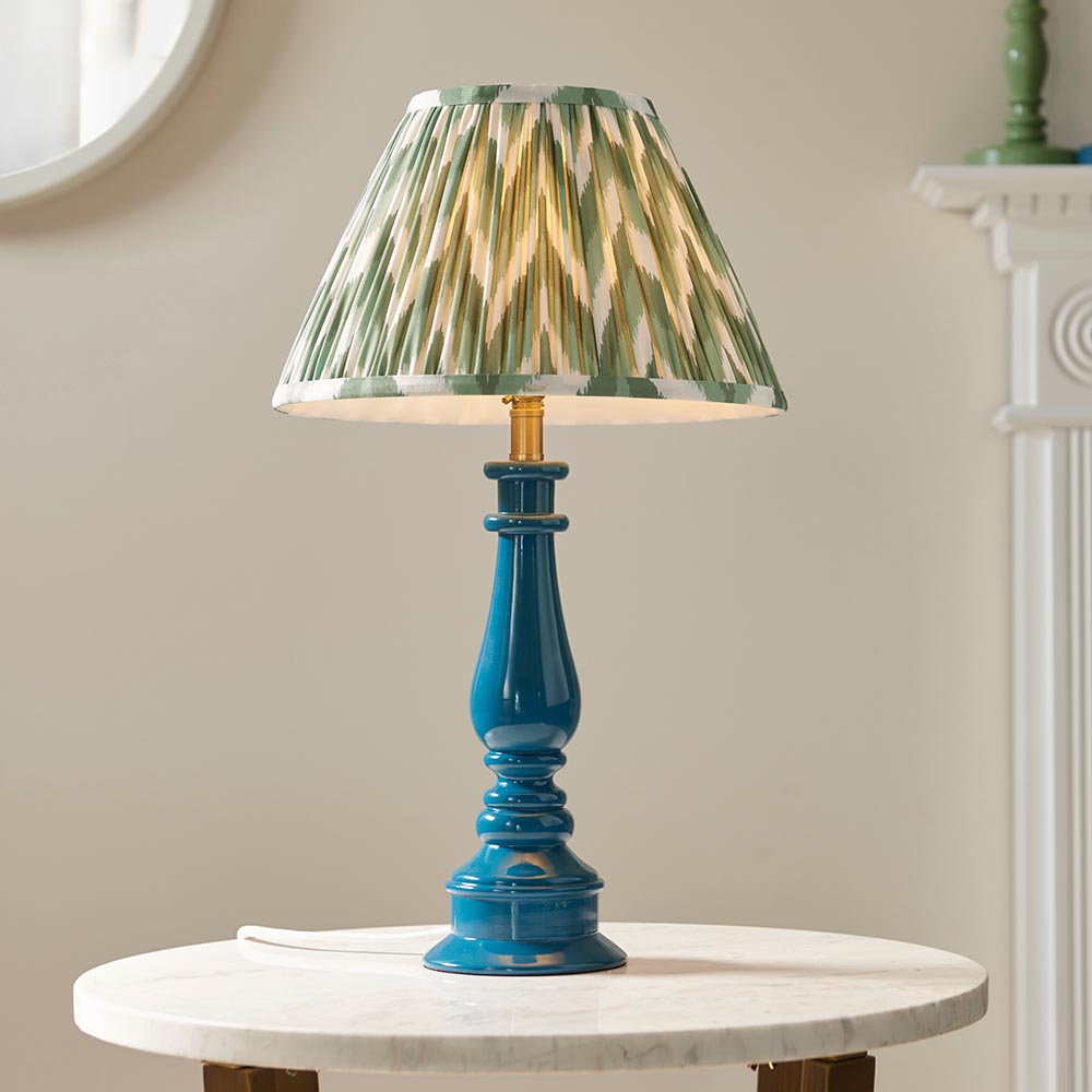 Gloss Blue Myrtle & Zigzag 30cm Cotswold green shade - Comet Lighting
