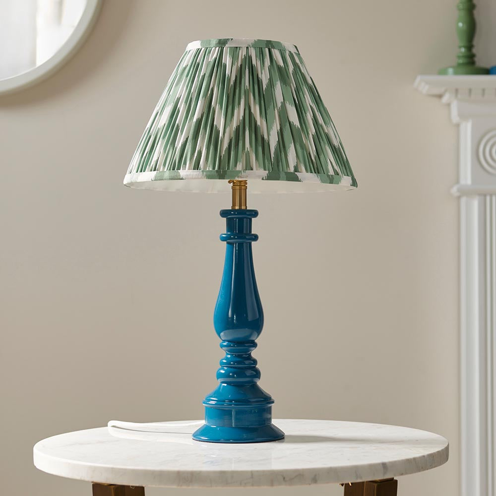 Gloss Blue Myrtle & Zigzag 30cm Cotswold green shade - Comet Lighting