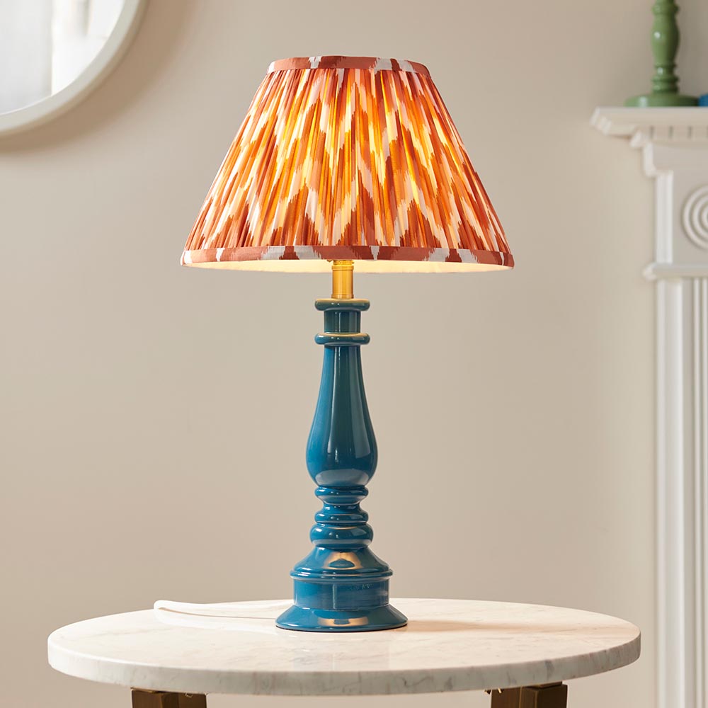 Gloss Blue Myrtle & Zigzag 30cm Apricot orange shade - Comet Lighting