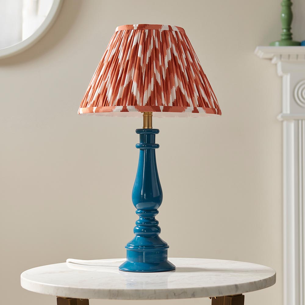 Gloss Blue Myrtle & Zigzag 30cm Apricot orange shade - Comet Lighting