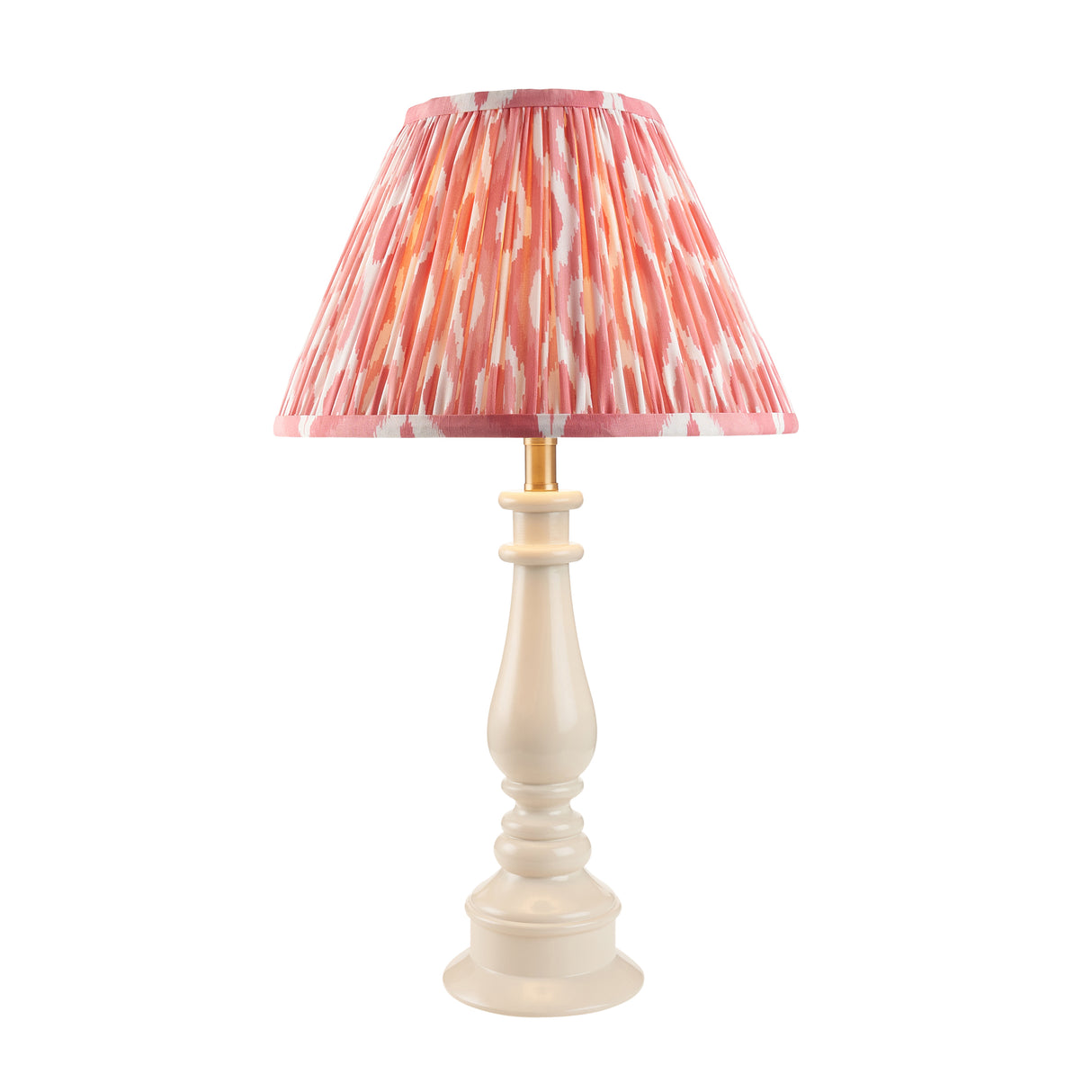 Gloss White Myrtle & Ikat 30cm Coral pink shade - Comet Lighting