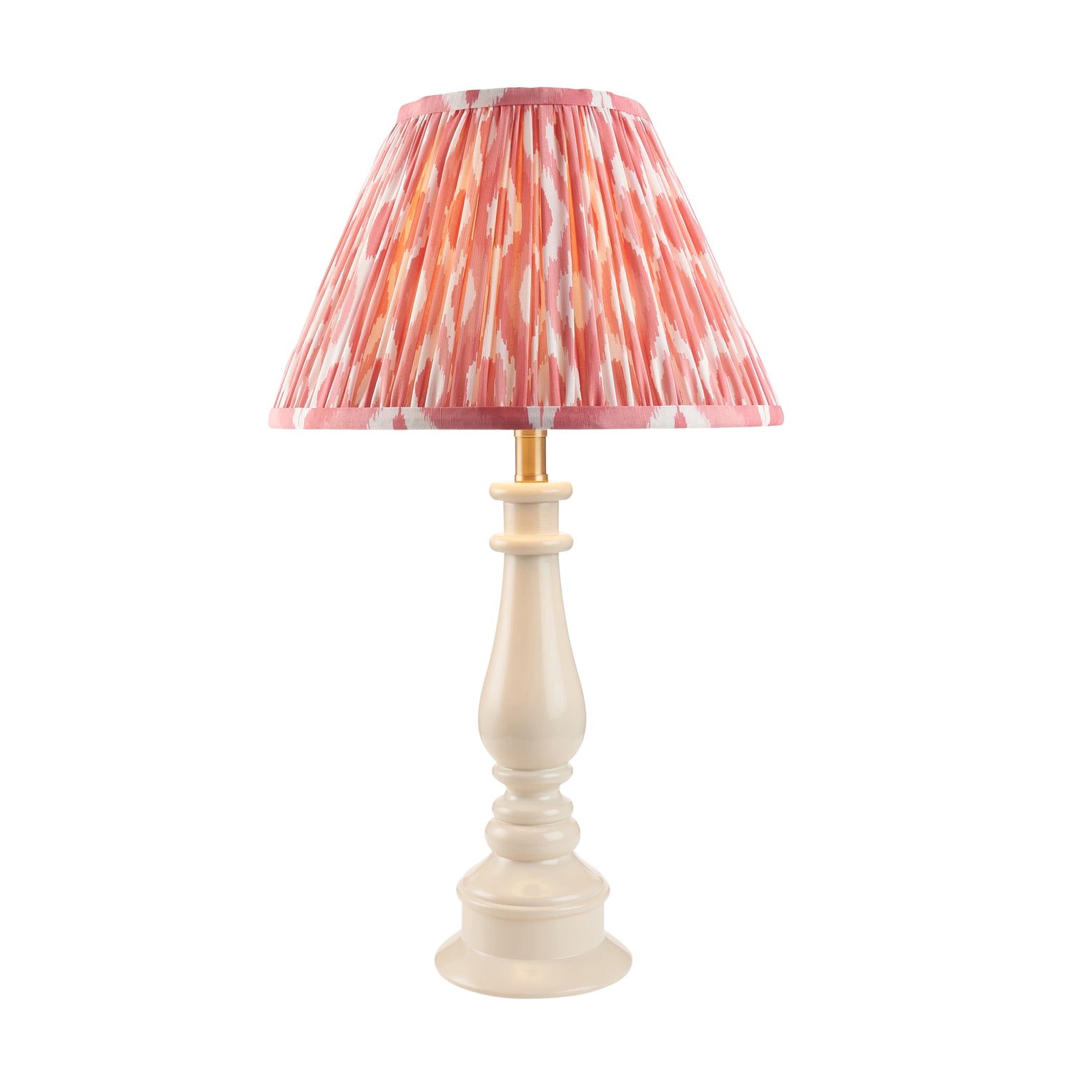 Gloss White Myrtle & Ikat 30cm Coral pink shade - Comet Lighting