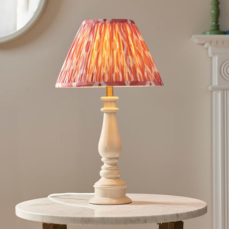 Gloss White Myrtle & Ikat 30cm Coral pink shade - Comet Lighting