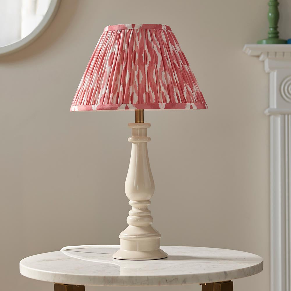 Gloss White Myrtle & Ikat 30cm Coral pink shade - Comet Lighting