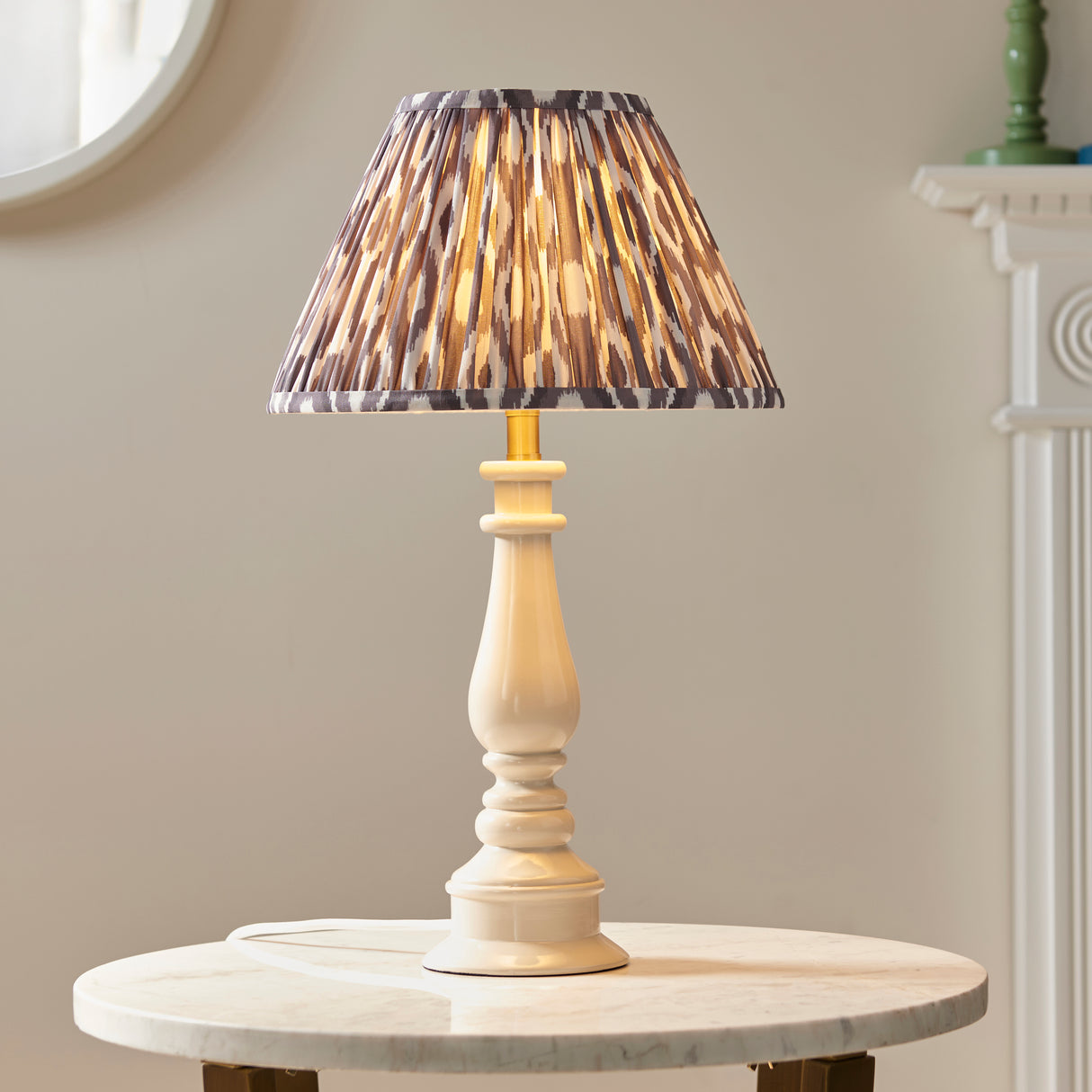 Gloss White Myrtle & Ikat 30cm Pearl grey shade - Comet Lighting