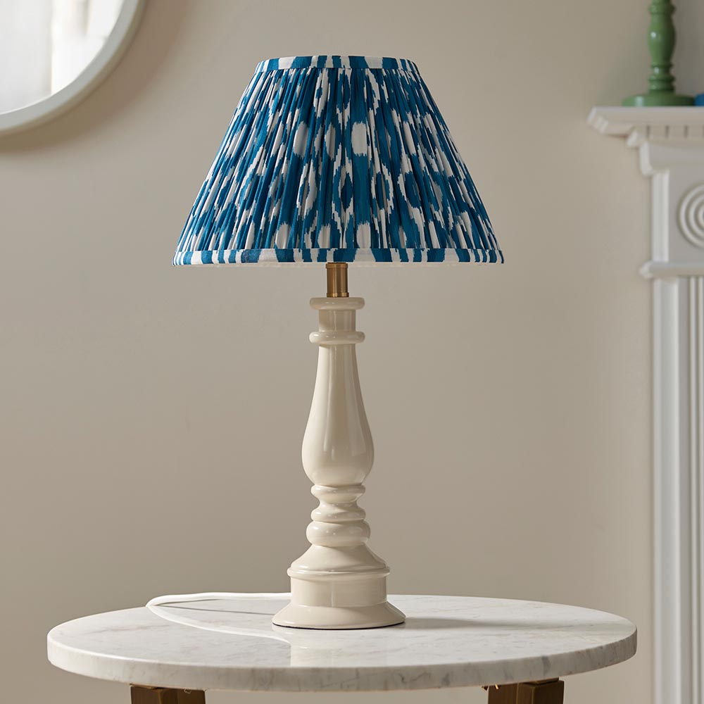 Gloss White Myrtle & Ikat 30cm Marlin blue shade - Comet Lighting