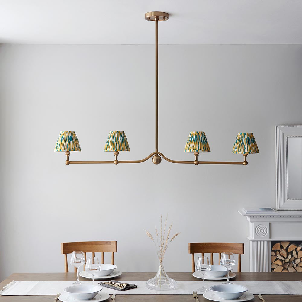 Santiago & Ikat 16cm Yellow & jade shade 4Lt Pendant - Comet Lighting