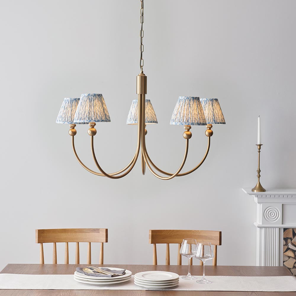 Santiago & Leaf 16cm Shell bay blue shade 5Lt classic pendant - Comet Lighting